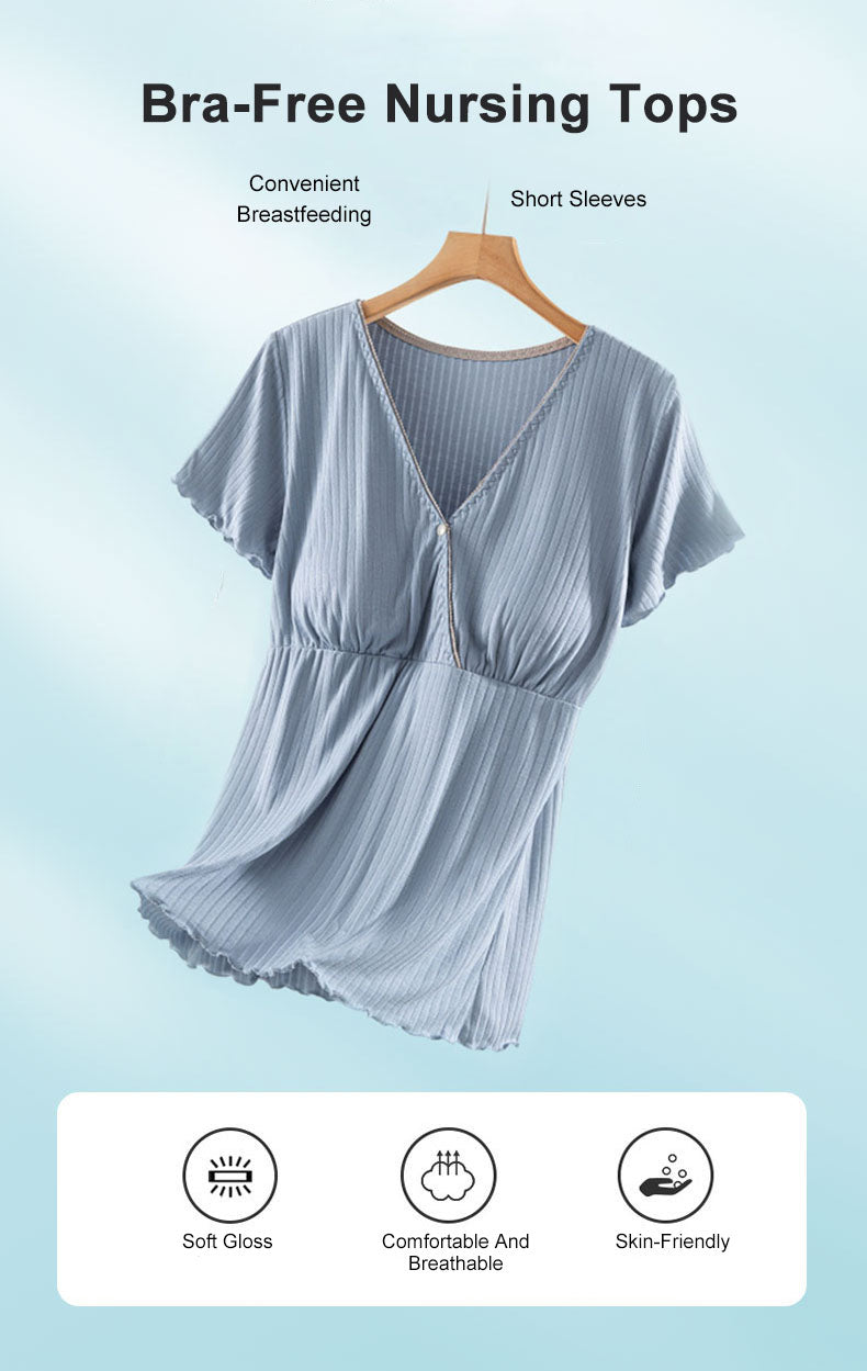 Short Sleeve Nursing Pajama : Button Down Sleepwear for Moms & Bump