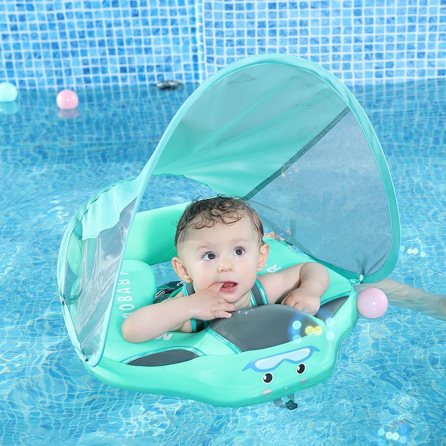 Baby Swimming Float with Canopy and Tail Butterfly Sun Protection