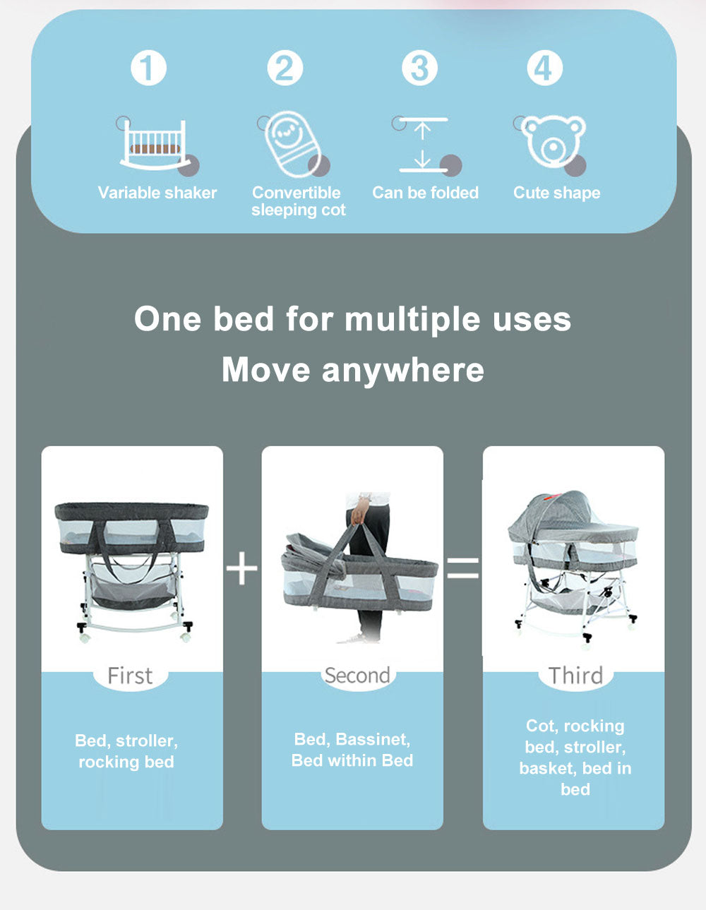 Baby newborn foldable movable outdoor portable Bassinet rocking Crib bed
