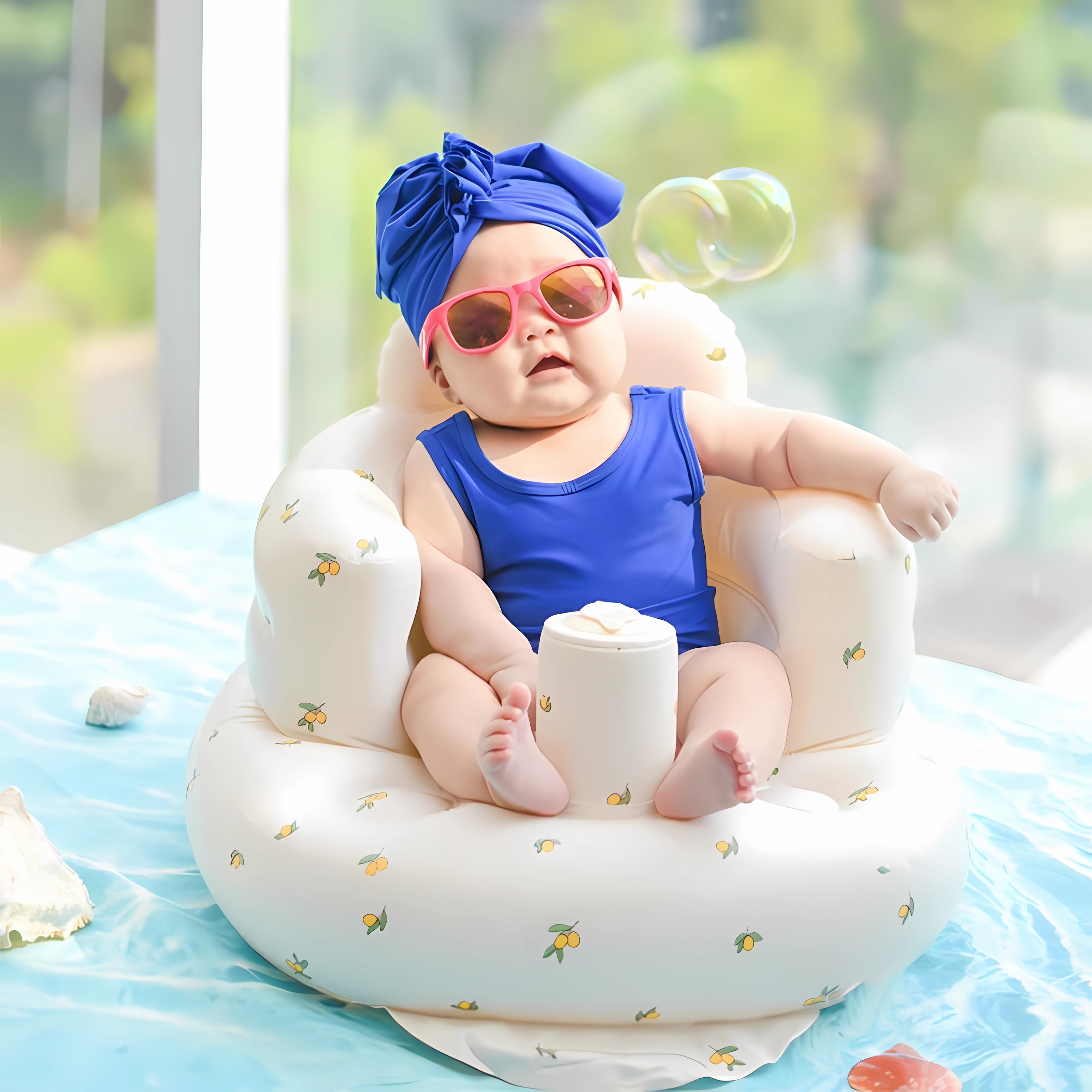 Baby sit and stand bathing bath stool anti-fall chair inflatable sofa foldable