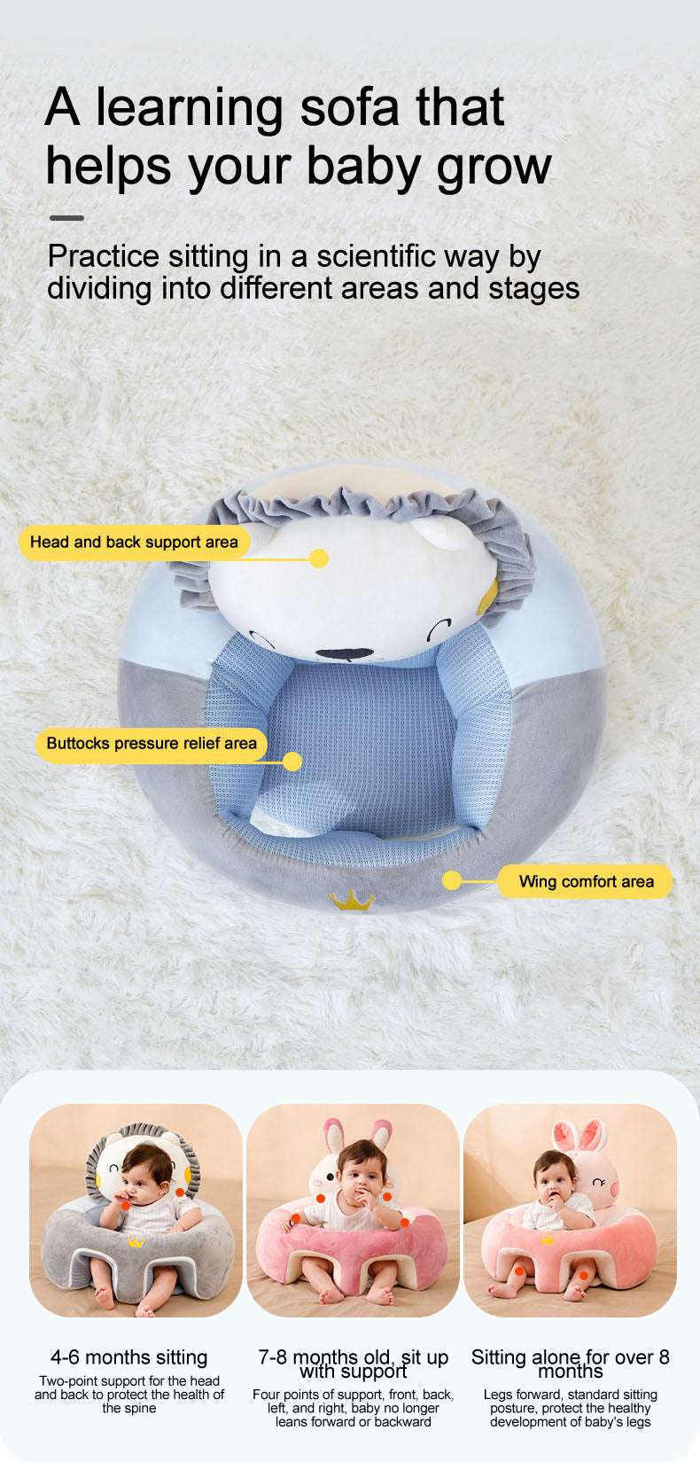 Baby Sitting Support Seat Sofa, Infant Learning Chair Head Protect