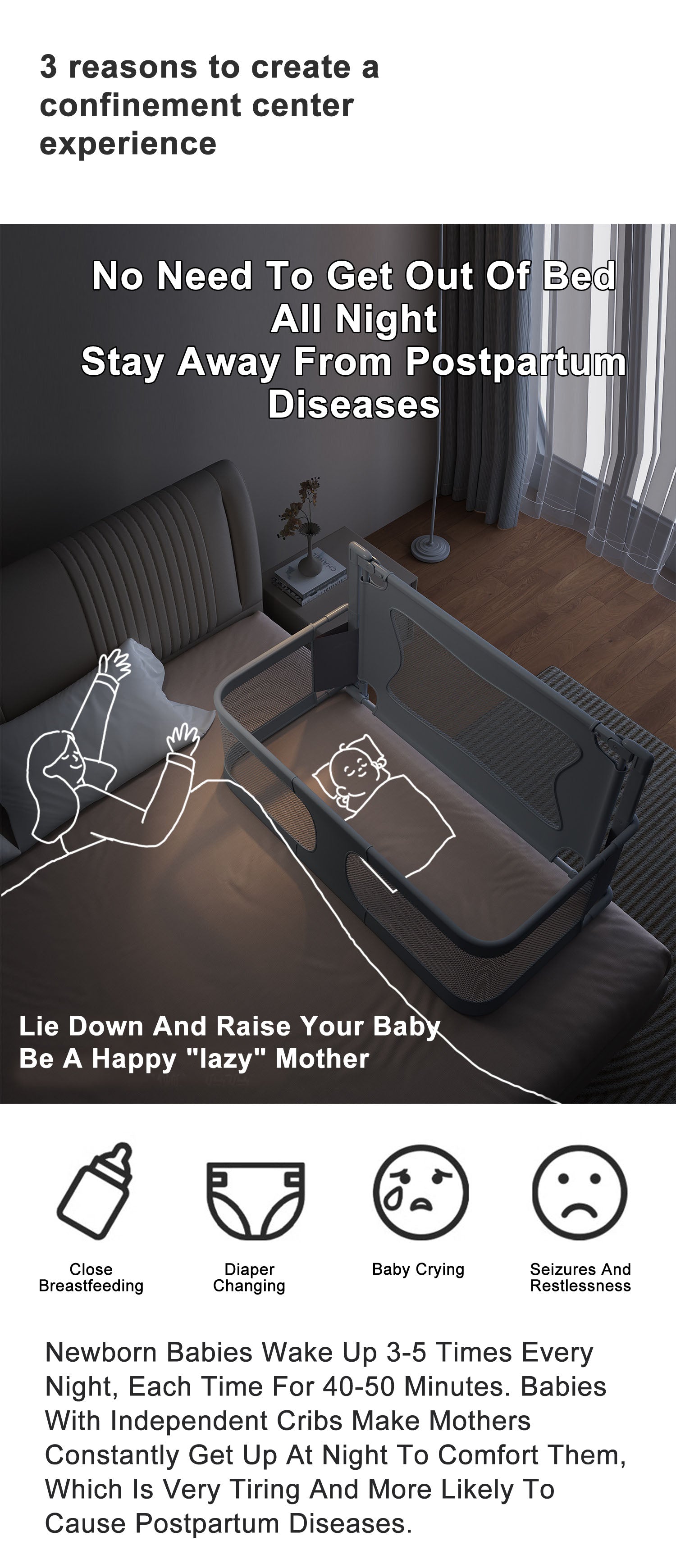 Baby Bed Bedside Bassinet Crib Sleeper 3 in 1 Folding Portable Breathable Safe