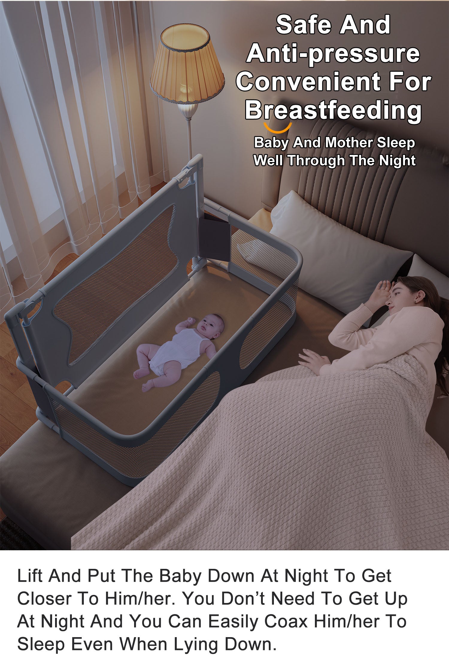 Baby Bedside Sleeper 3 in 1 Folding Portable Crib Breathable Safe Baby Bassinet