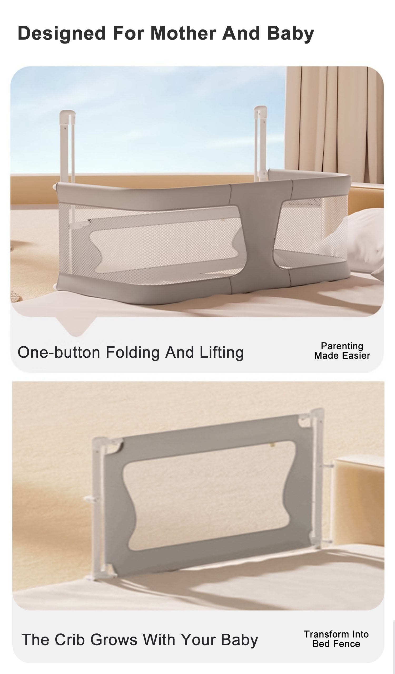 Baby Bedside Sleeper 3 in 1 Folding Portable Crib Breathable Safe Baby Bassinet
