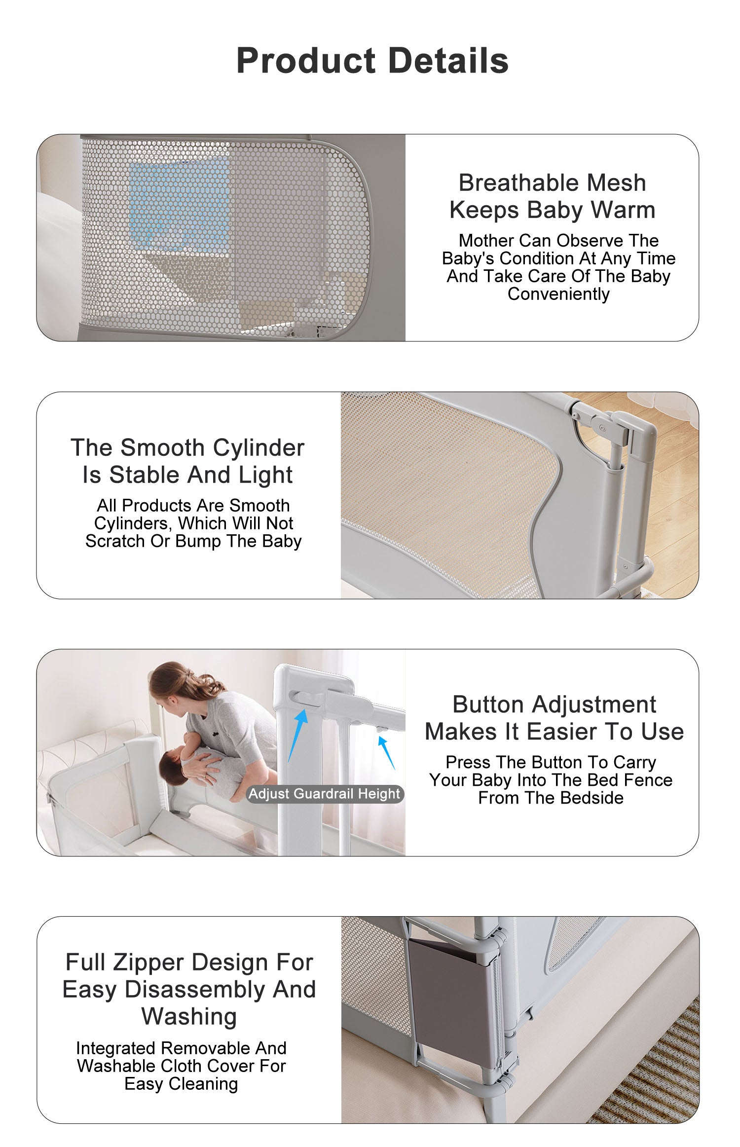 Baby Bedside Sleeper 3 in 1 Folding Portable Crib Breathable Safe Baby Bassinet