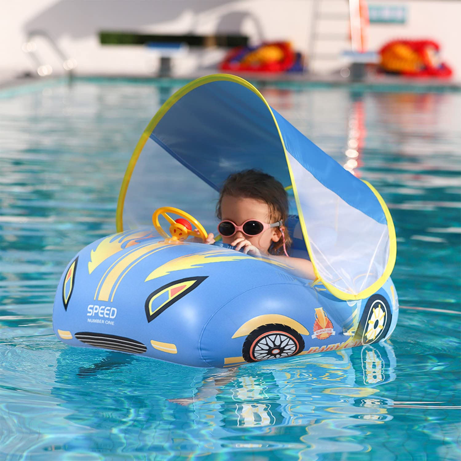 Baby Infant Swimming Pool float Sunshade Inflatable Sports Car Style