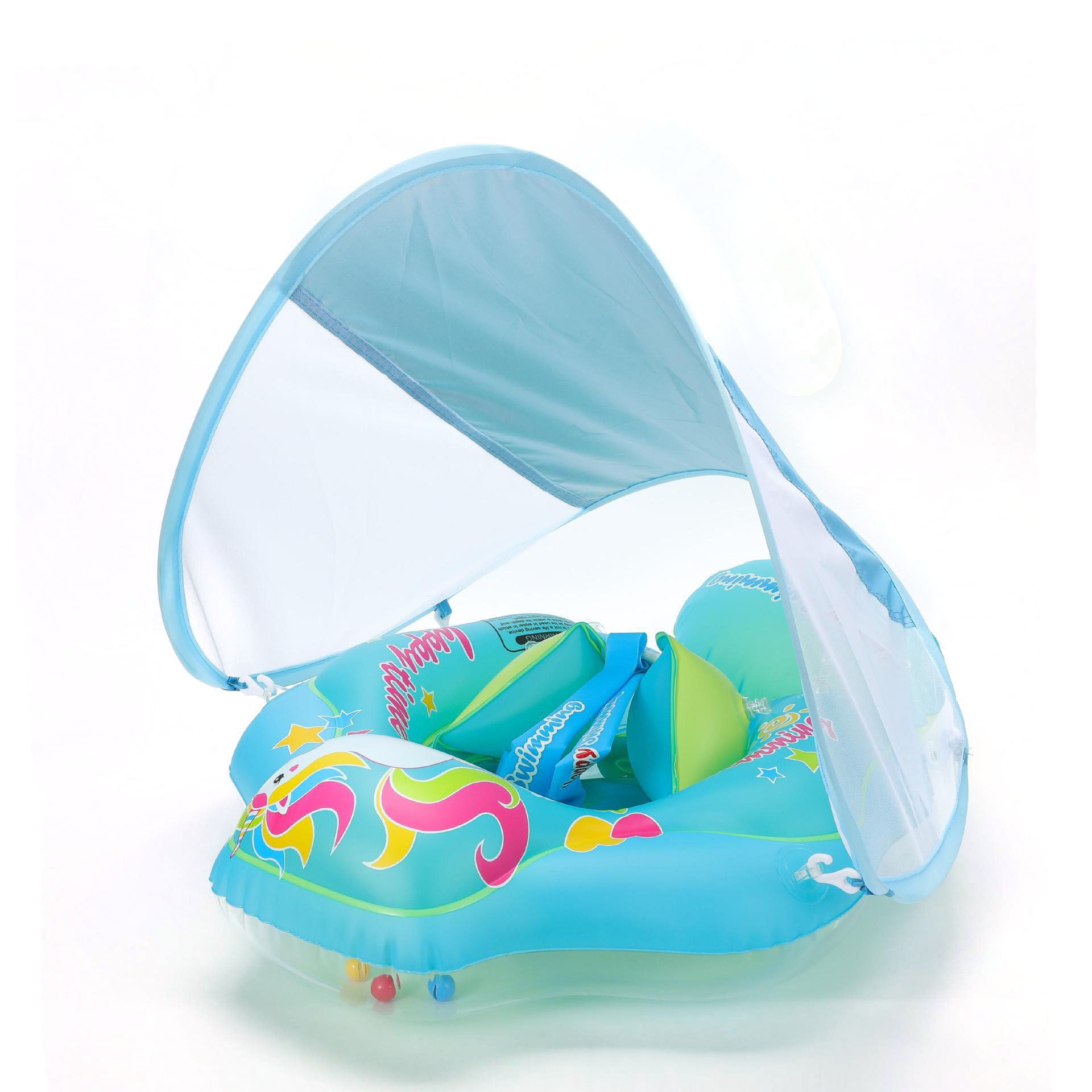 Baby Infant Swimming Pool float seat Ring Anti-rollover Sunshade Inflatable
