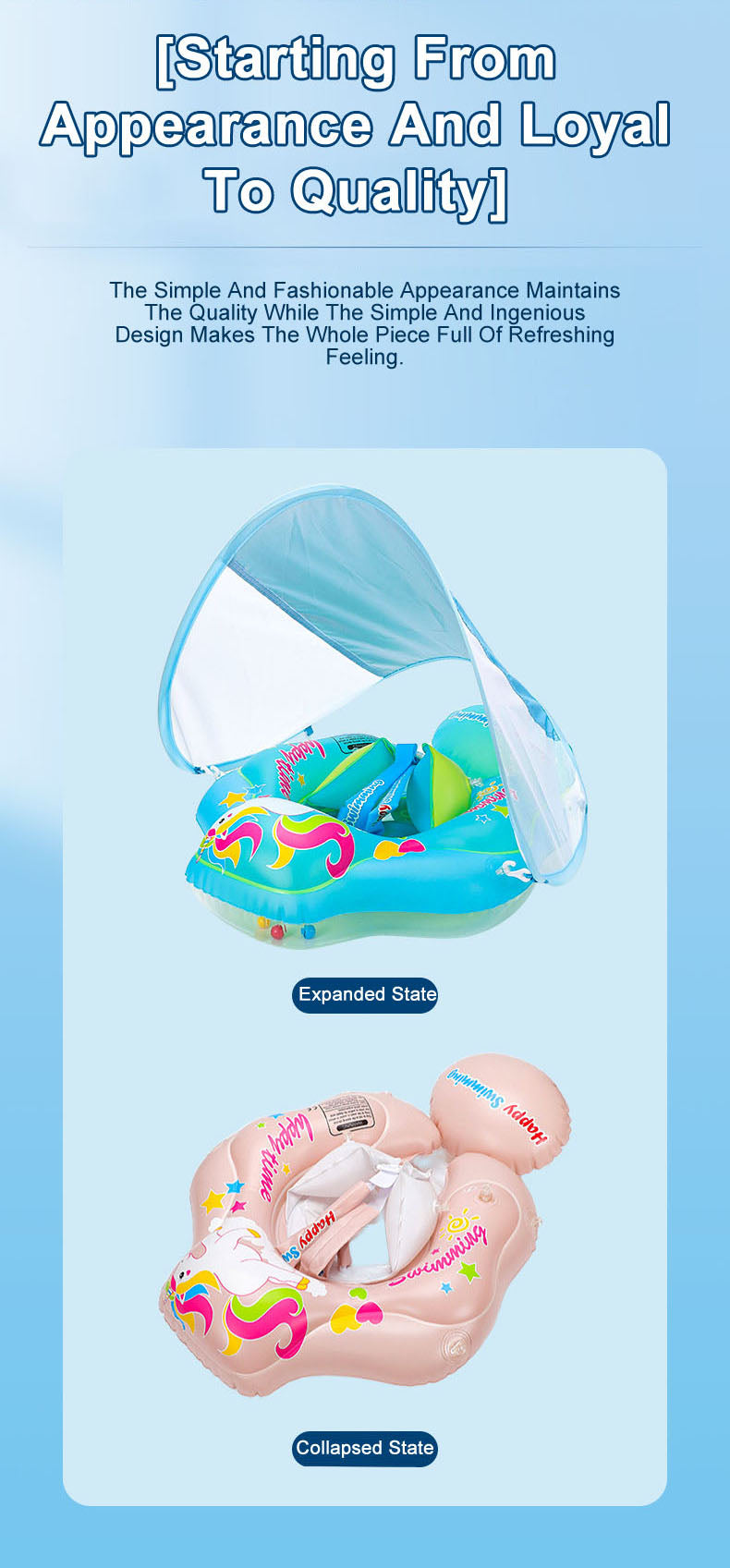 Baby Infant Swimming Pool float seat Ring Anti-rollover Sunshade Inflatable