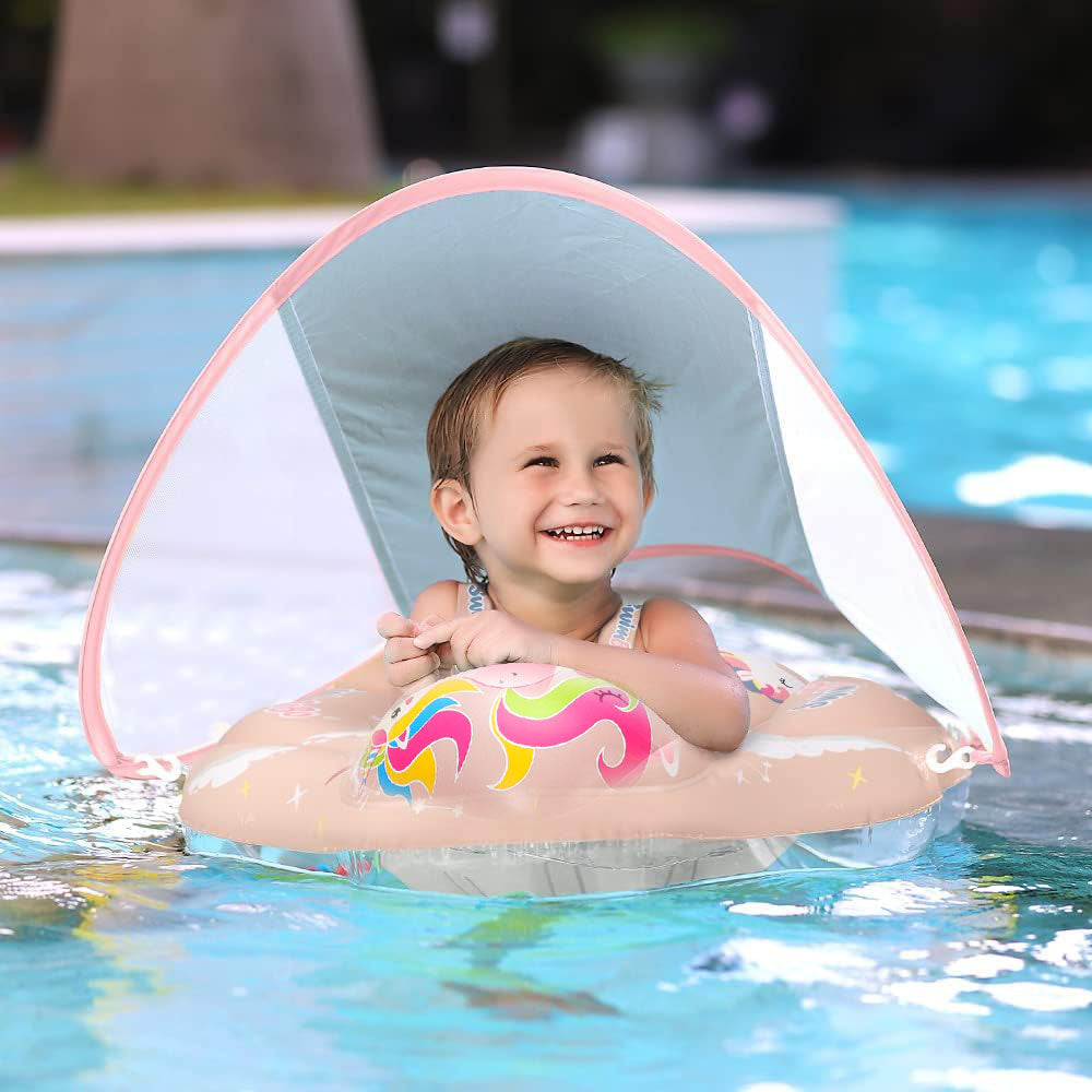 Baby Infant Swimming Pool float seat Ring Anti-rollover Sunshade Inflatable
