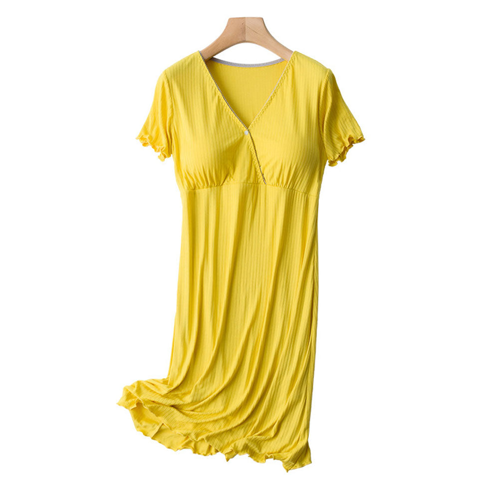 Stretchable Button-Front Nightdress Front Opening Design Button-Down Access