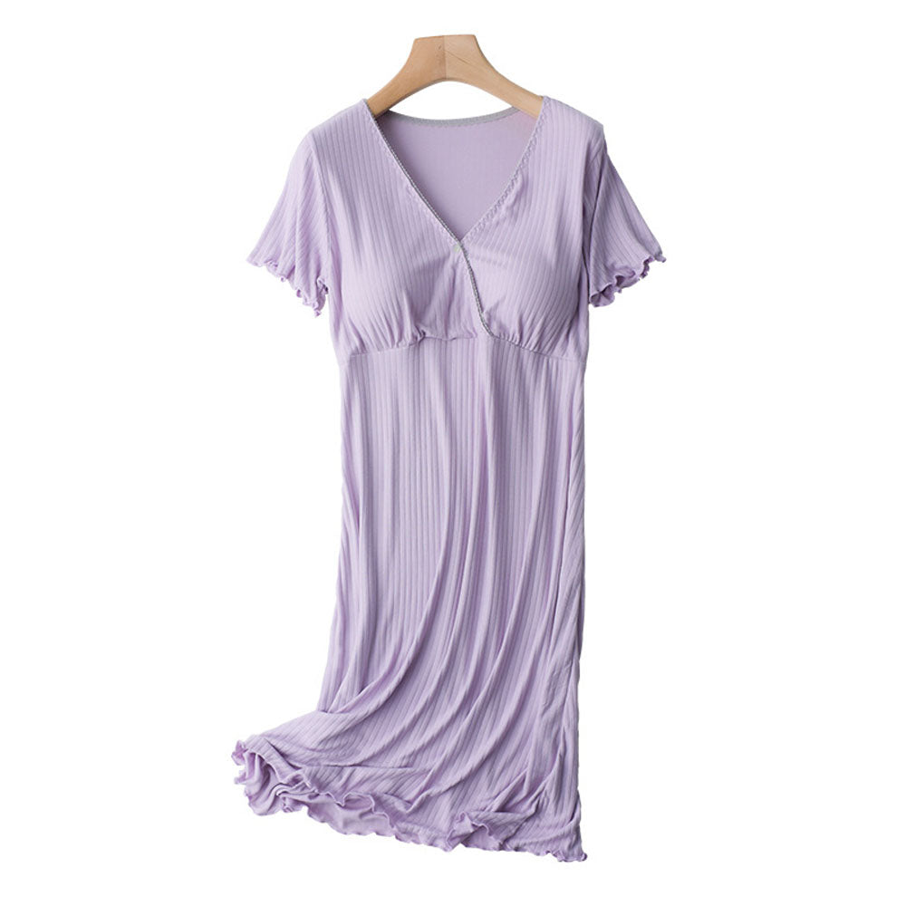 Stretchable Button-Front Nightdress Front Opening Design Button-Down Access