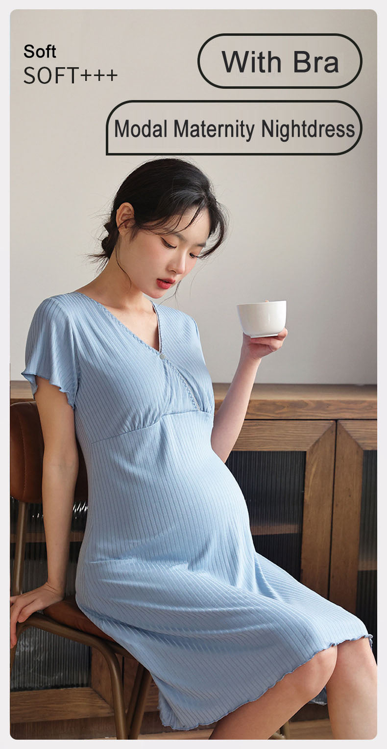 Stretchable Button-Front Nightdress Front Opening Design Button-Down Access