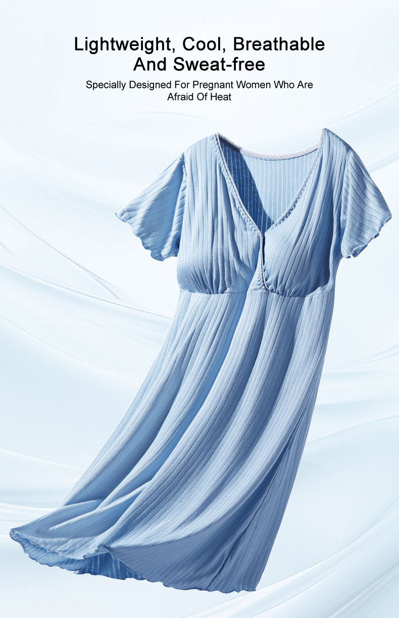 Stretchable Button-Front Nightdress Front Opening Design Button-Down Access