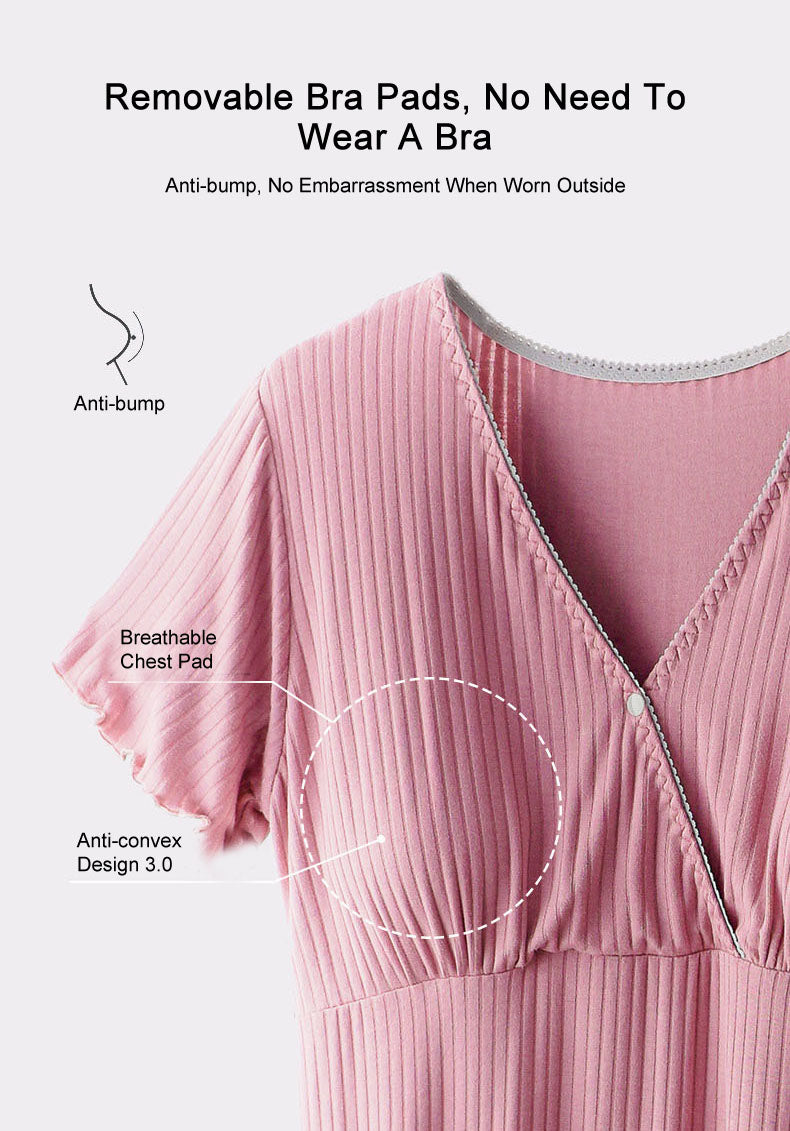 Stretchable Button-Front Nightdress Front Opening Design Button-Down Access