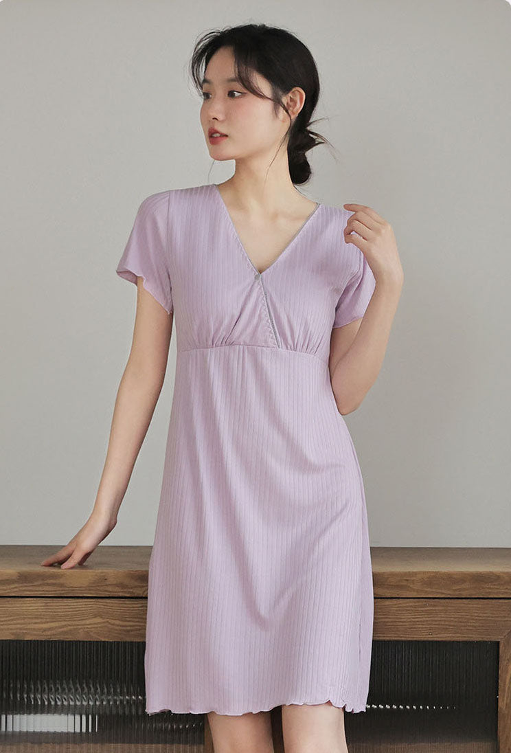 Stretchable Button-Front Nightdress Front Opening Design Button-Down Access