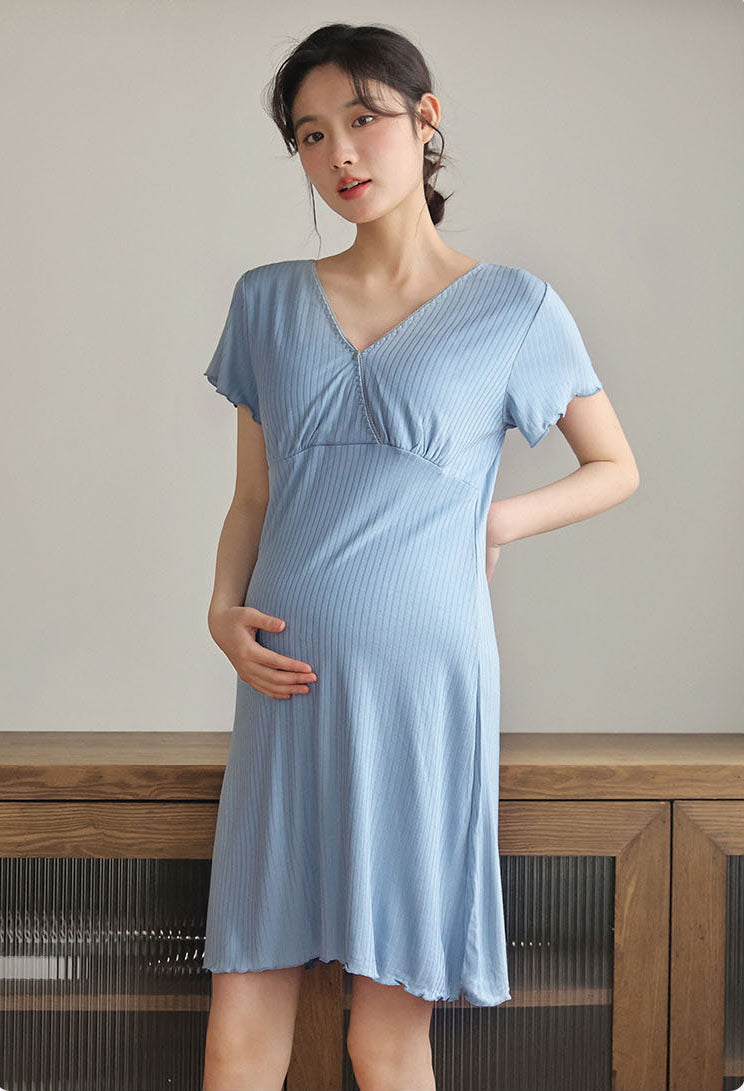 Stretchable Button-Front Nightdress Front Opening Design Button-Down Access