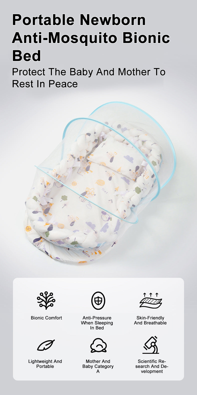 Baby spiral crib bedding set with mosquito net Cot bumper set portable