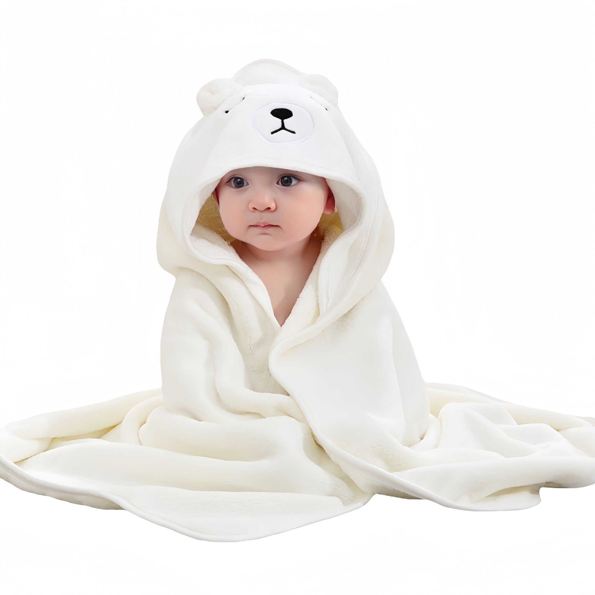 Baby newborn swaddle wrap cute cartoon blanket hooded bath towel Coral fleece