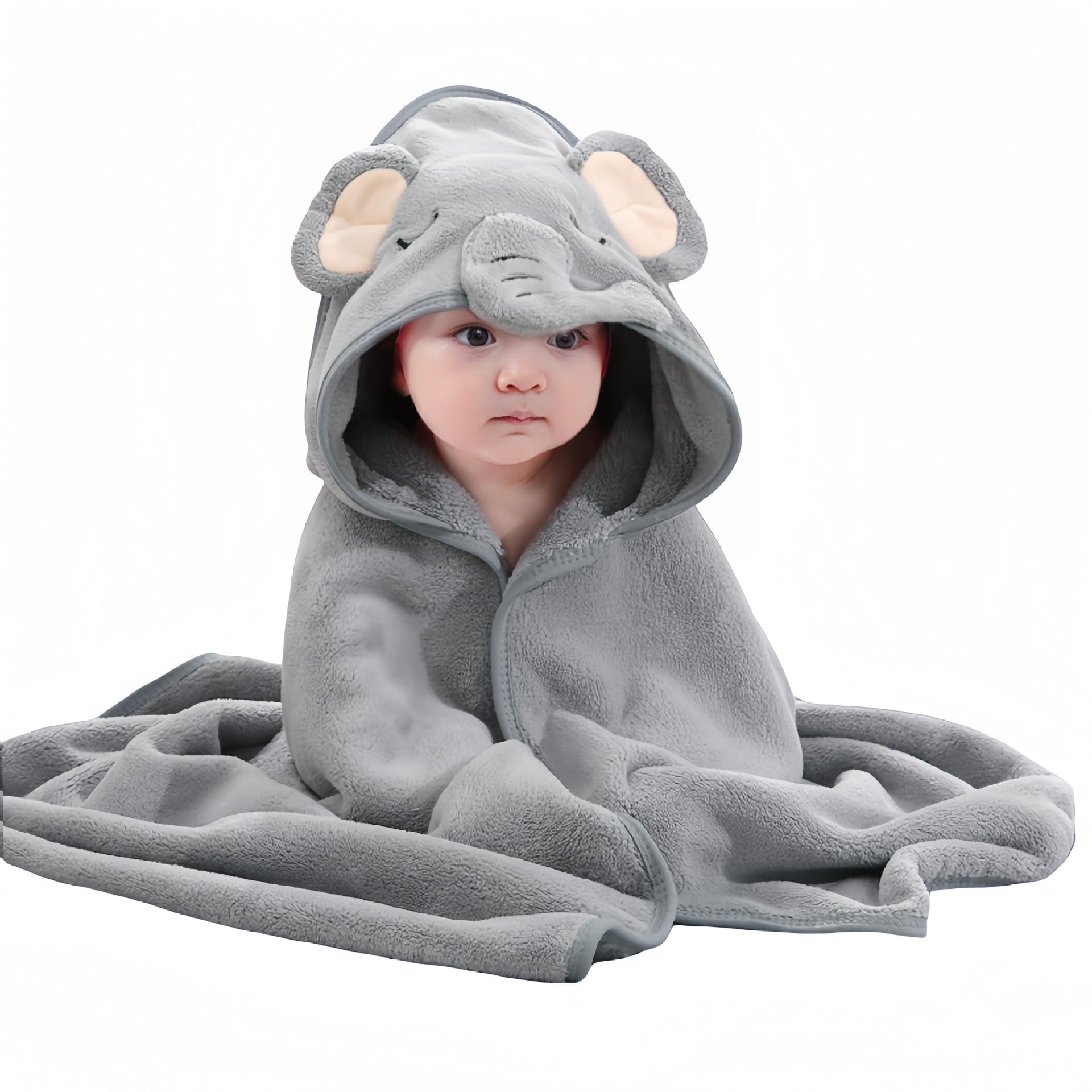 Baby newborn swaddle wrap cute cartoon blanket hooded bath towel Coral fleece
