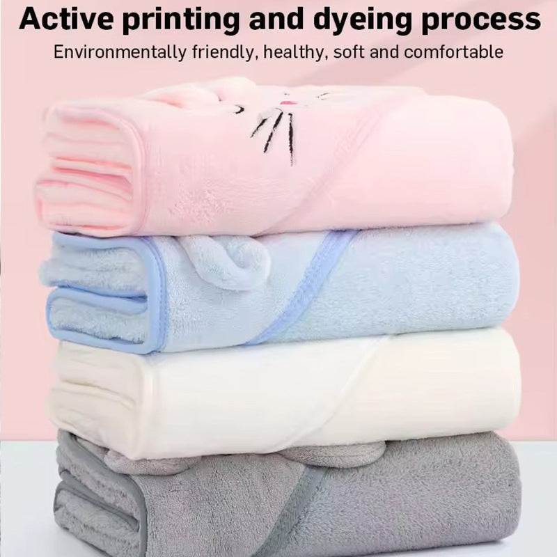 Baby newborn swaddle wrap cute cartoon blanket hooded bath towel Coral fleece