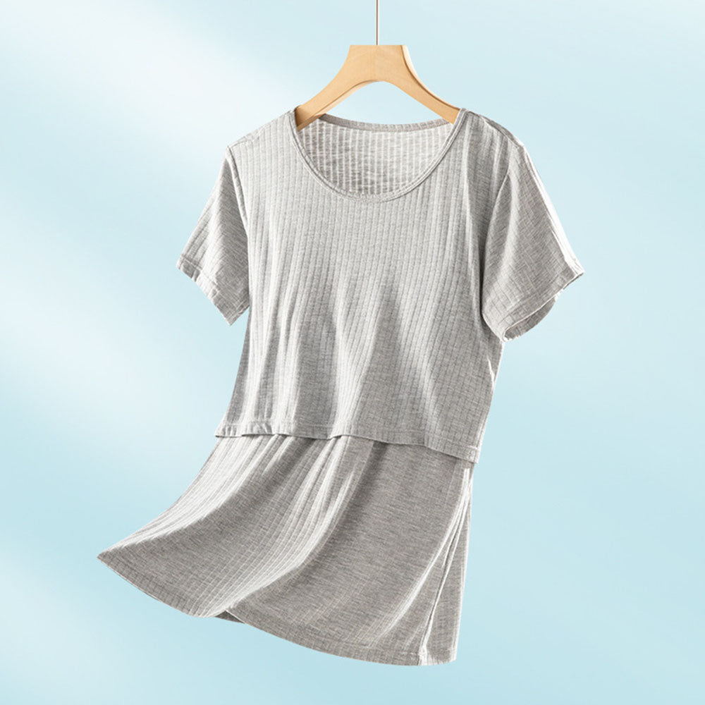 Short Sleeve Nursing Pajama Set: Button Down Sleepwear for Moms & Bump