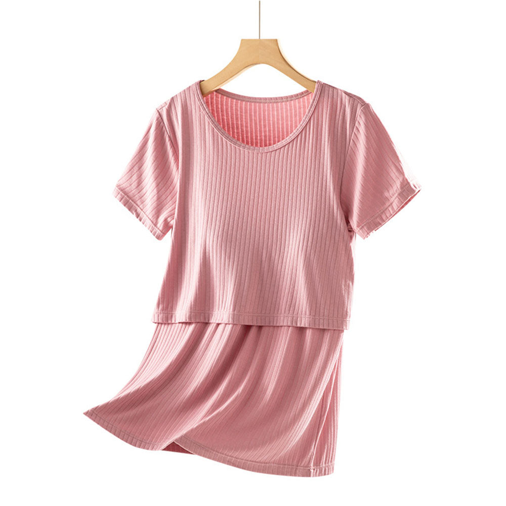 Short Sleeve Nursing Pajama Set: Button Down Sleepwear for Moms & Bump