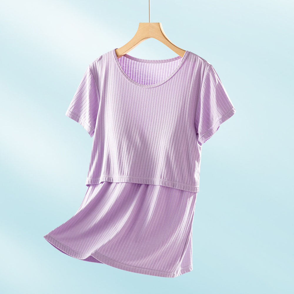 Short Sleeve Nursing Pajama Set: Button Down Sleepwear for Moms & Bump