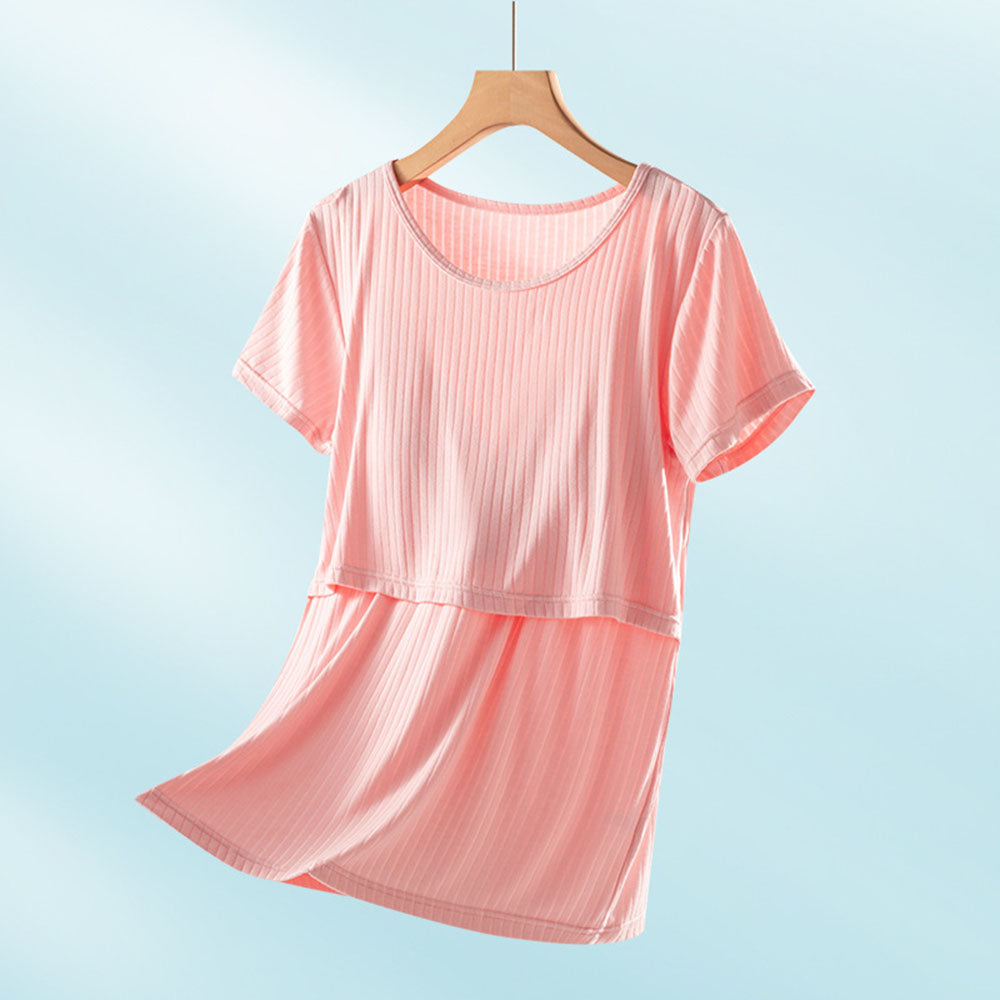 Short Sleeve Nursing Pajama Set: Button Down Sleepwear for Moms & Bump