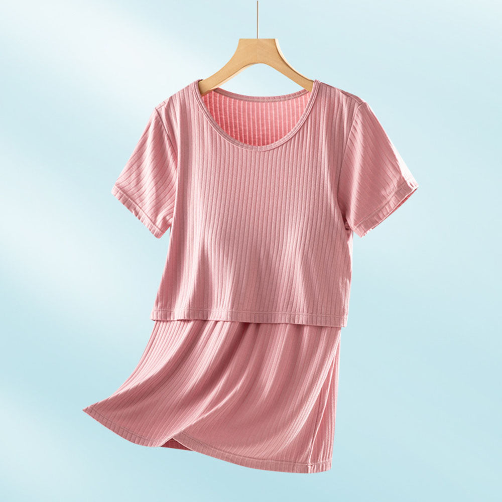 Short Sleeve Nursing Pajama Set: Button Down Sleepwear for Moms & Bump