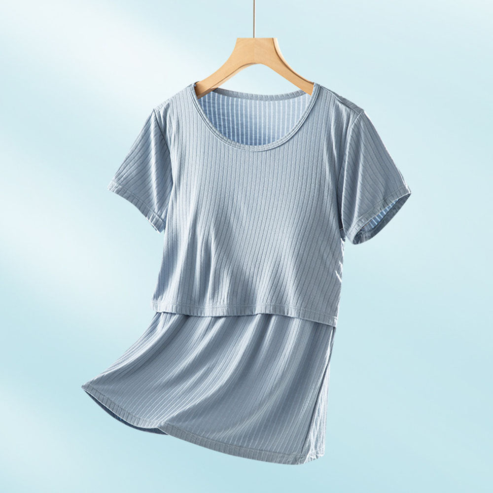 Short Sleeve Nursing Pajama Set: Button Down Sleepwear for Moms & Bump