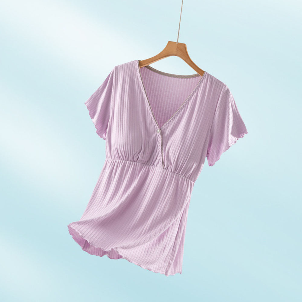 Short Sleeve Nursing Pajama : Button Down Sleepwear for Moms & Bump
