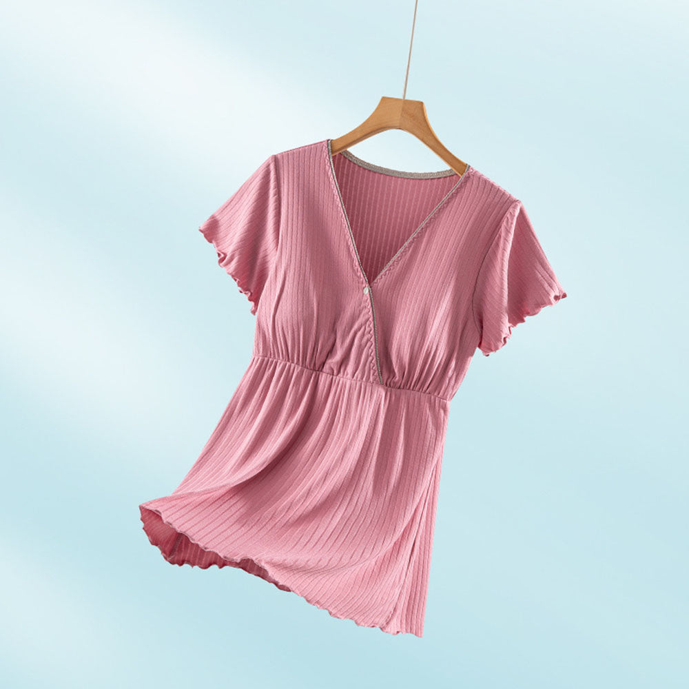 Short Sleeve Nursing Pajama : Button Down Sleepwear for Moms & Bump
