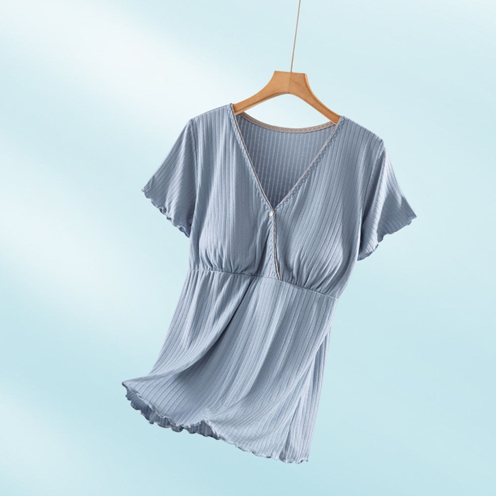 Short Sleeve Nursing Pajama : Button Down Sleepwear for Moms & Bump