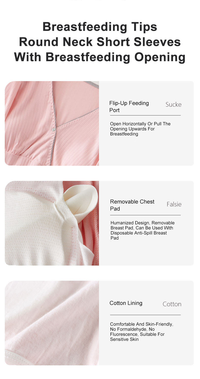 Short Sleeve Nursing Pajama : Button Down Sleepwear for Moms & Bump