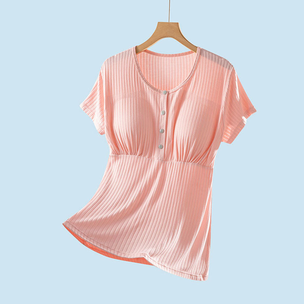 Nursing Tops Short-Sleeved T-shirts Large-size Front buttoning For Active Mom