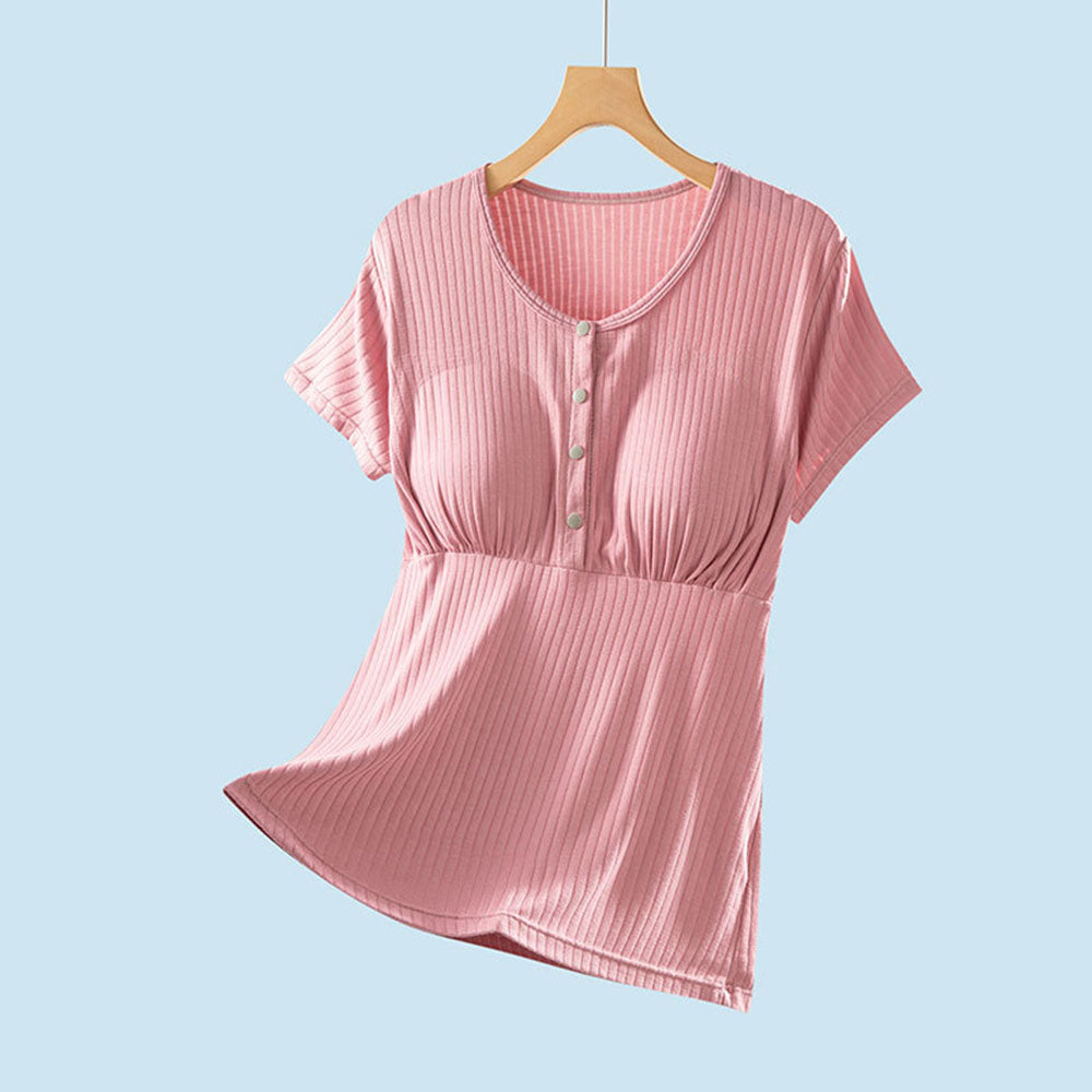 Nursing Tops Short-Sleeved T-shirts Large-size Front buttoning For Active Mom