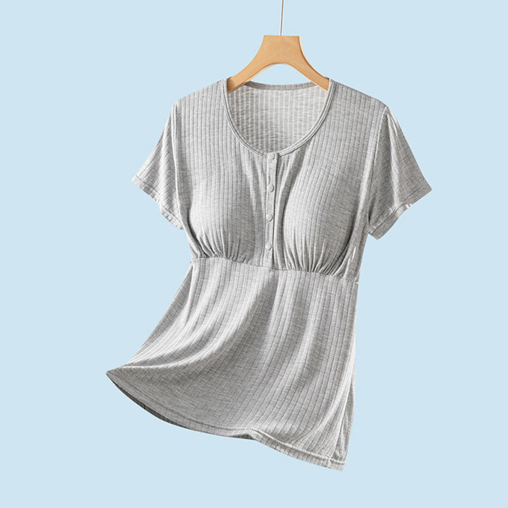 Nursing Tops Short-Sleeved T-shirts Large-size Front buttoning For Active Mom