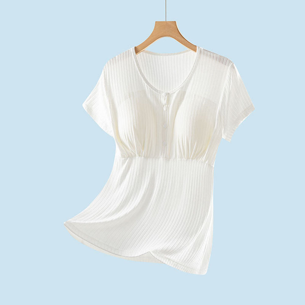 Nursing Tops Short-Sleeved T-shirts Large-size Front buttoning For Active Mom