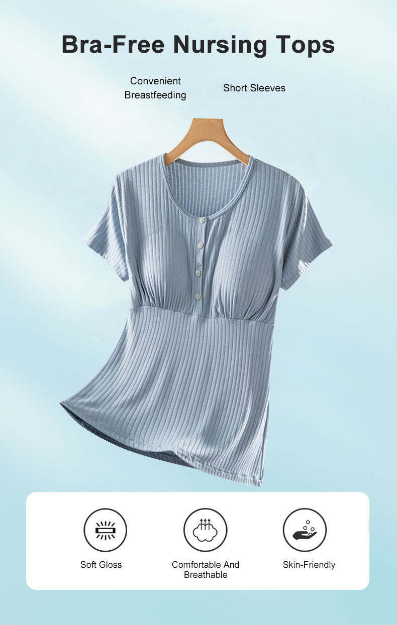 Nursing Tops Short-Sleeved T-shirts Large-size Front buttoning For Active Mom