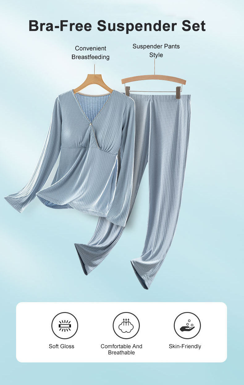 Nursing Long-sleeved Pajamas Suit Breastfeeding Home Wear