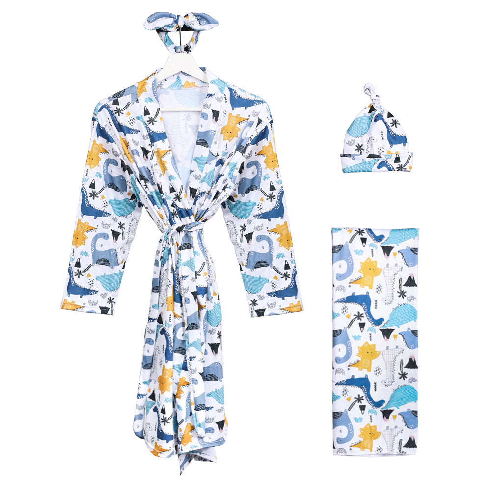 Mom Baby Matching Set:Cozy Swaddle Robe 4 Pieces Set