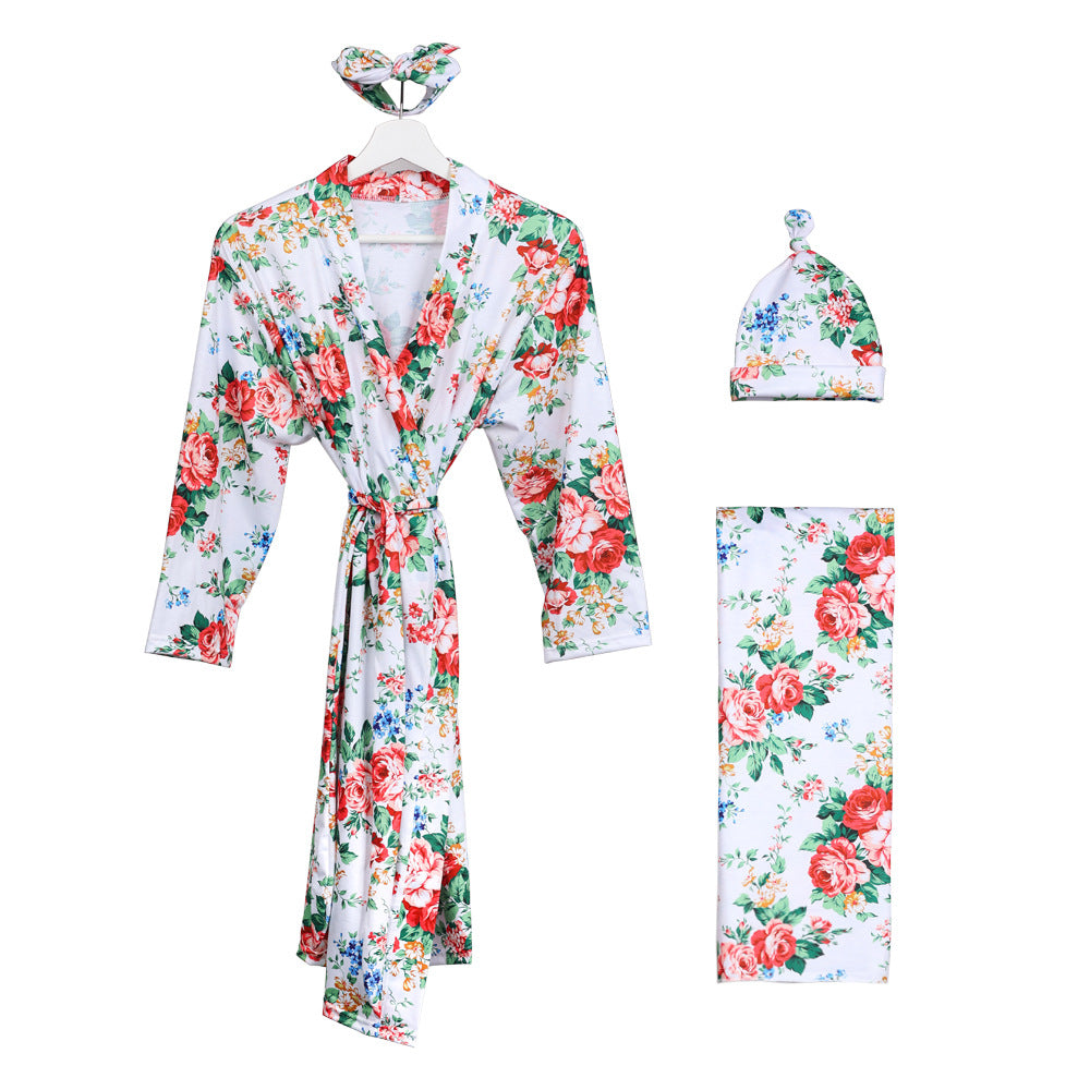 Mom Baby Floral Matching Set: Cozy Robe Swaddle