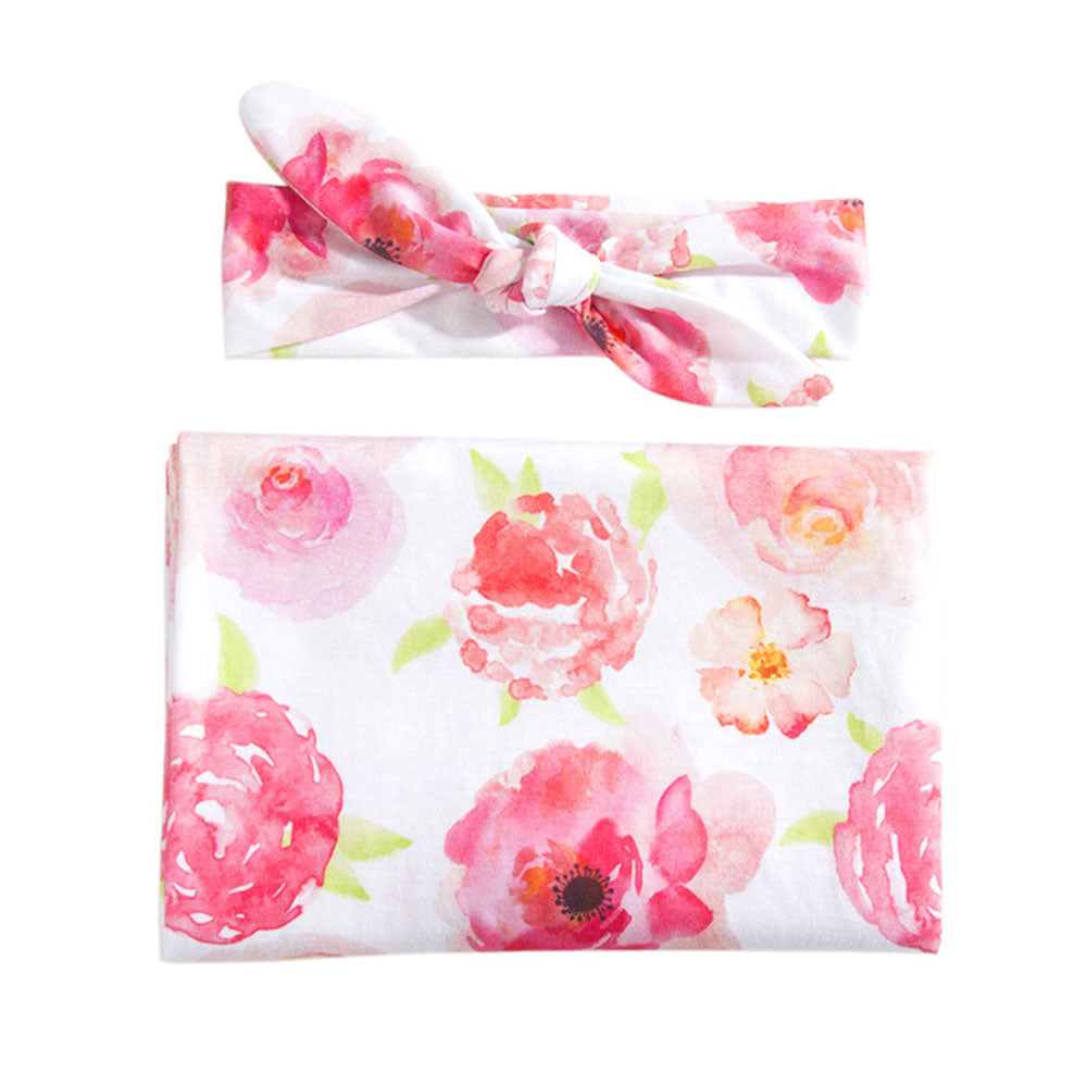 Matching Set Baby Swaddle & New Mom Robe Soft Cotton Floral Print