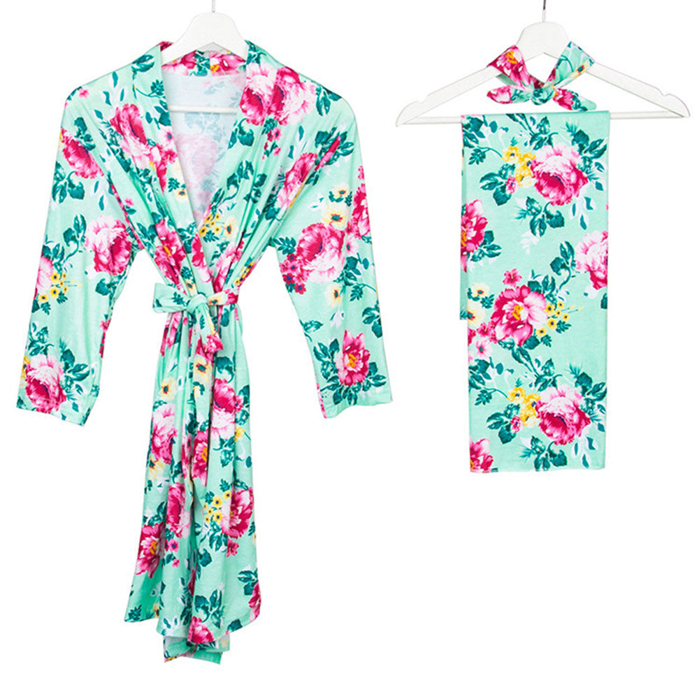 Mom Baby Matching Floral Set: Cozy Robe Swaddle