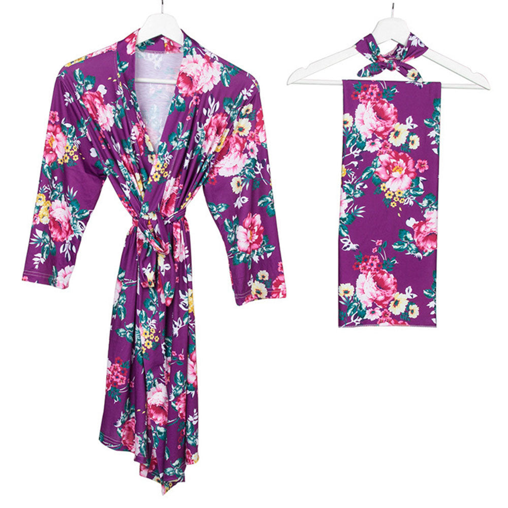 Mom Baby Matching Floral Set: Cozy Robe Swaddle