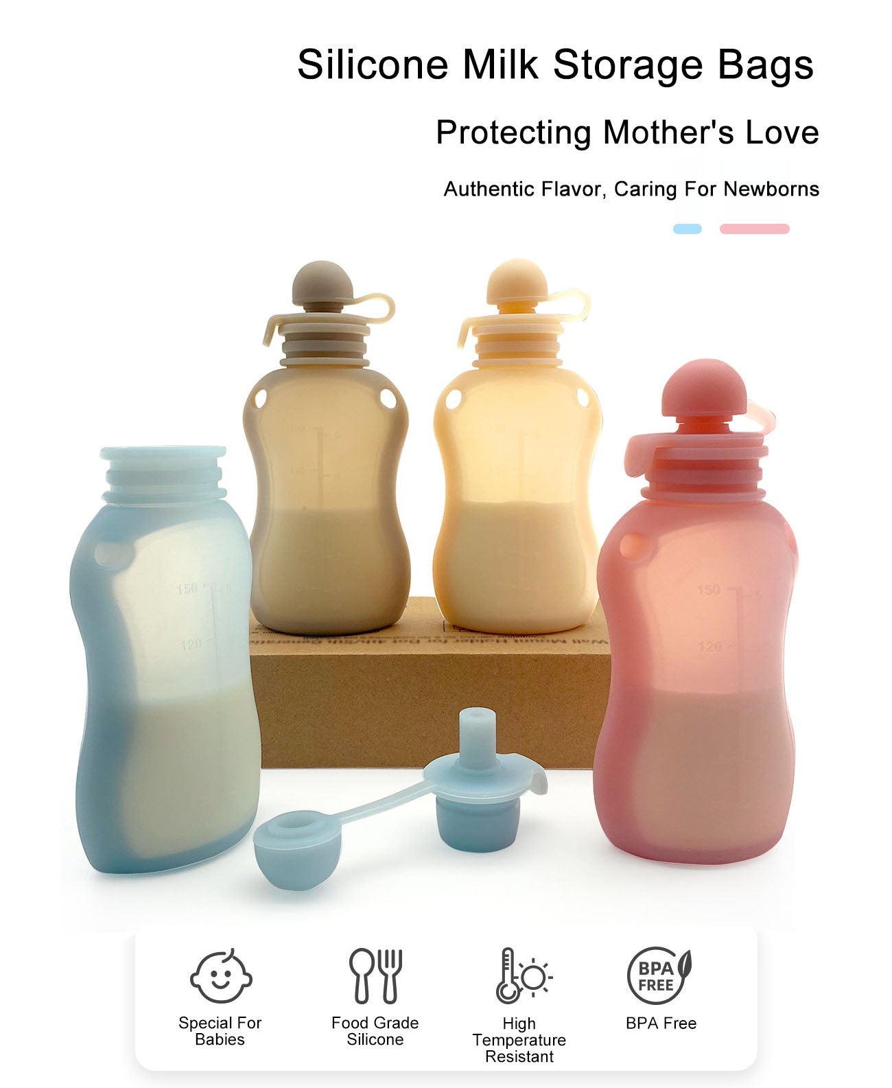 Breast milk and Food silicone storage bag fresh-keeping 150ml Reusable Pouches