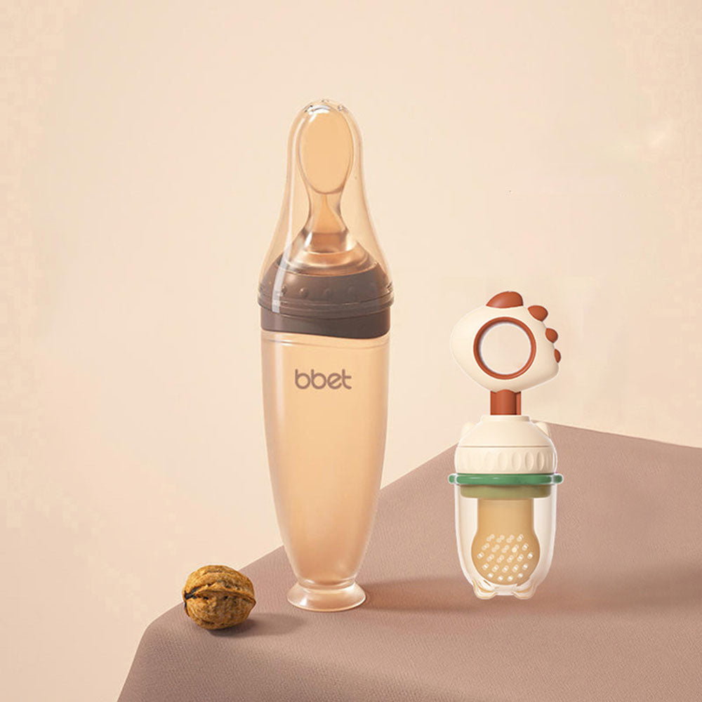 Baby silicone food feeder squeeze type anti-choking baby food spoon