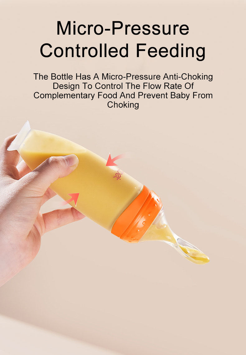 Baby silicone food feeder squeeze type anti-choking baby food spoon