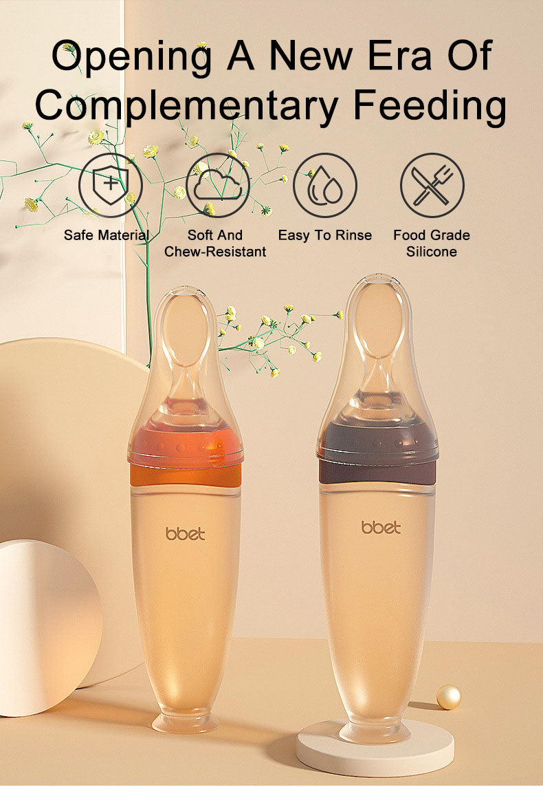 Baby silicone food feeder squeeze type anti-choking baby food spoon