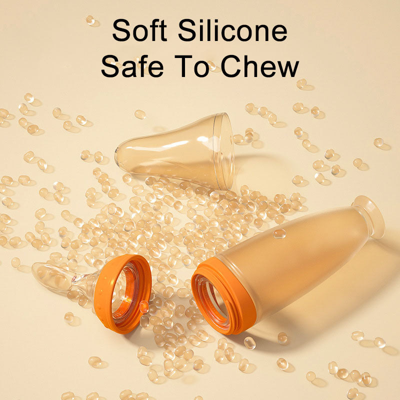 Baby silicone food feeder squeeze type anti-choking baby food spoon